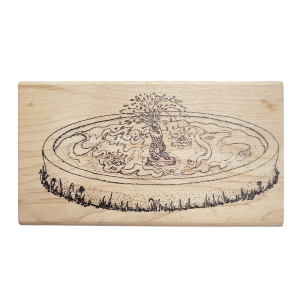 Portfolio Outdoor Water Fish Fountain Rubber Stamp L515 Discontinued 5" x 3.75"